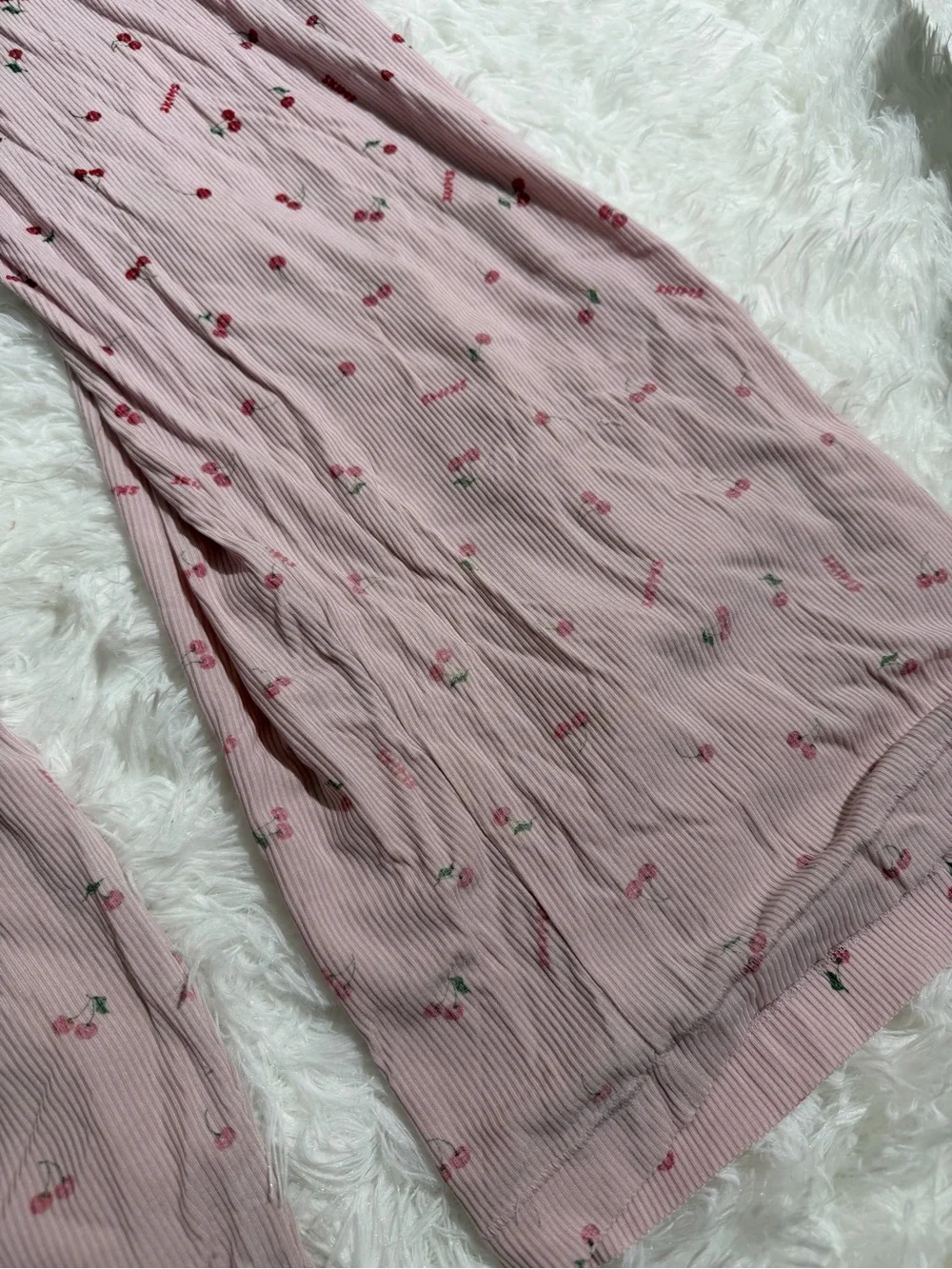 SKIMS 2X Cherries Print Pajama Sleep Matching Set Long Sleeve Pants Ribbed Soft